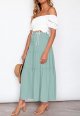 Women's Elastic High Waist A-Line Pleated Beach Maxi Dress With Pockets