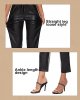 Ladies Faux Leather Pants High Waist Leather Straight Leg Pants With Pockets