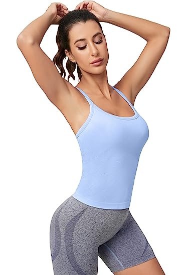 Women's Workout Tank Top, Built-in Bra, Sleeveless Racer Back Workout Top