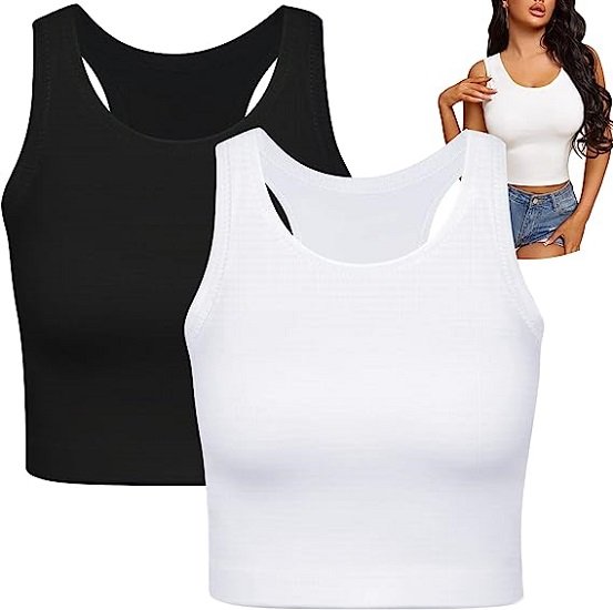 2pcs Women's Sports Tank Tops Crop Tops Black White Racerback Tank Tops